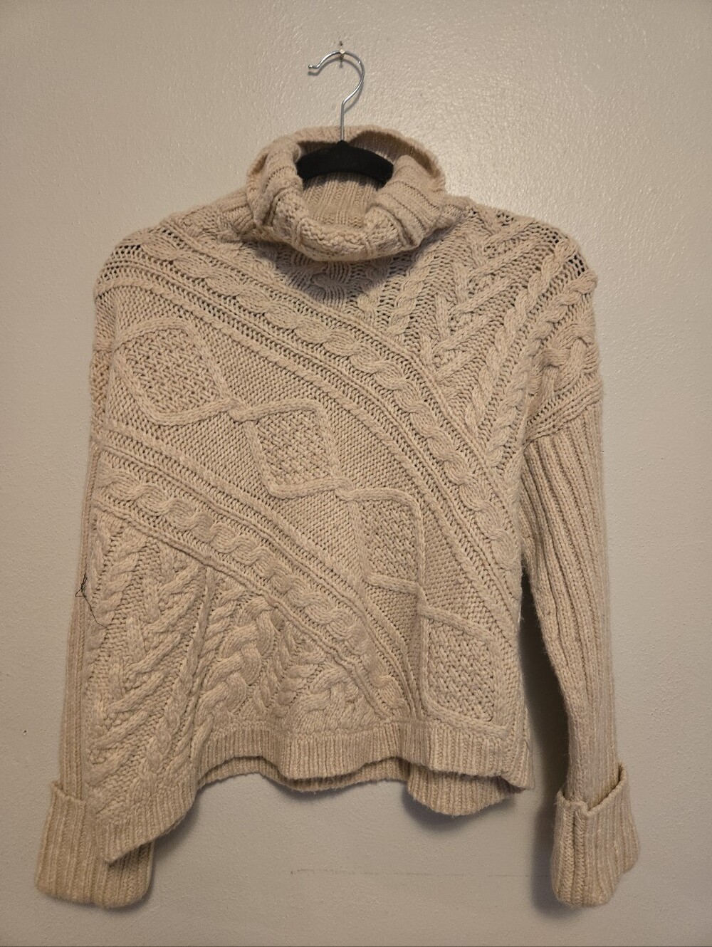 Polo Ralph Lauren Womens Chunky Knit Sweater Turtleneck Beige XS